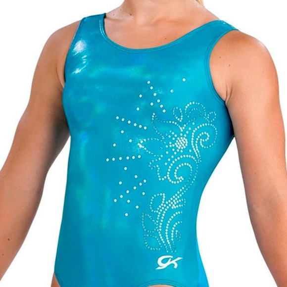 GK Other - GK Elite Blue Turquoise Sequin Rhinestone Gymnastics Leotard Size AM
